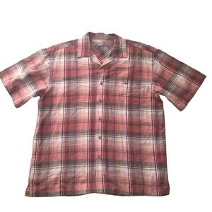 George Strait Shortsleeved Button Down Plaid Linen Blend Shirt Size Large